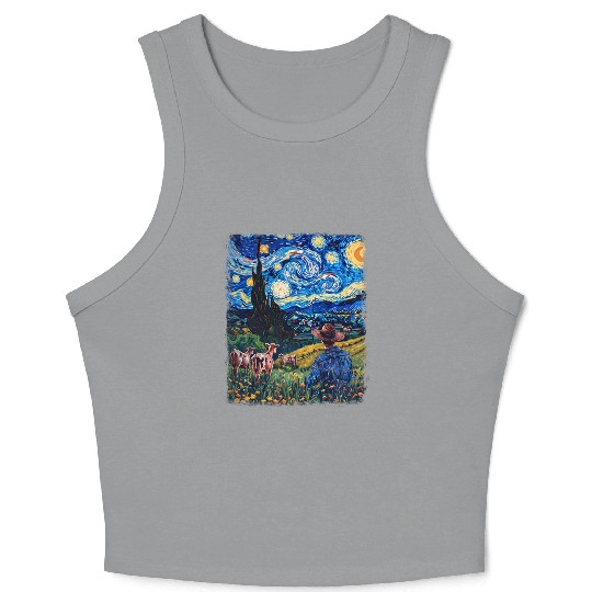Cow Farmer Farming Farm Starry Night Painting Crop Tank Top