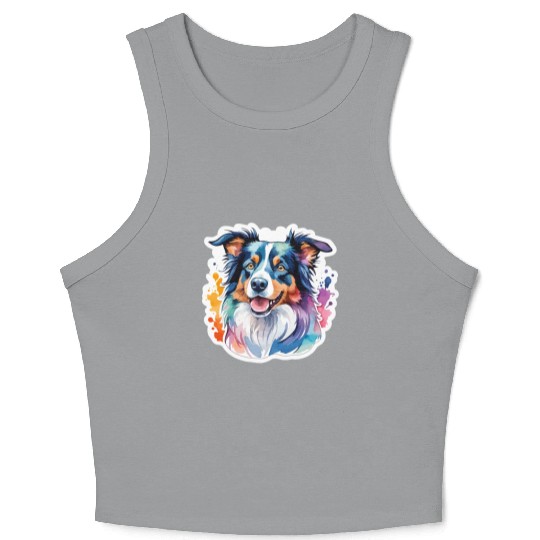 Border Collie Watercolor Crop Tank Top