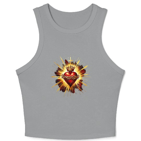 Sacred Heart Jesus Catholic Devotion Crop Tank Top