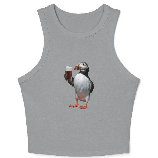 Atlantic Puffin Drinking Beer Realistic Crop Tank Top
