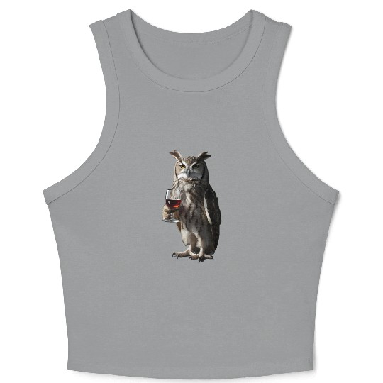Owl Drinking Wine Realistic Crop Tank Top
