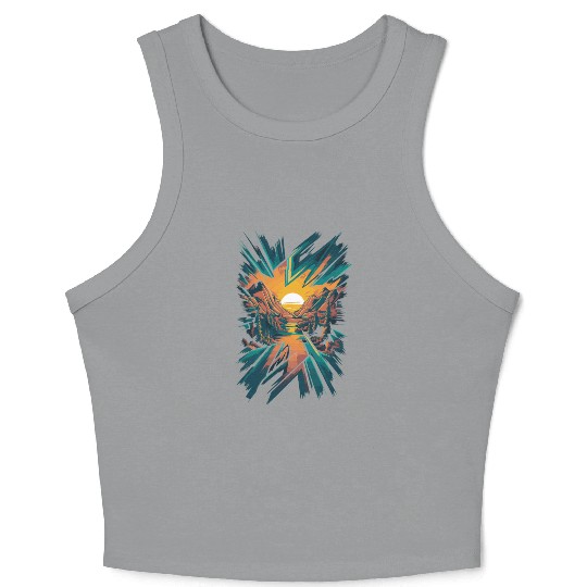 Abstract Geometric Mountain Sunset Landscape Crop Tank Top