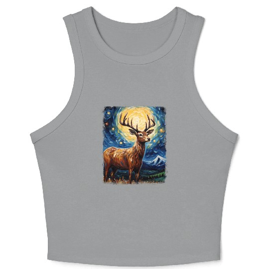 Deer Hunter Deer Hunting Starry Night Painting Crop Tank Top