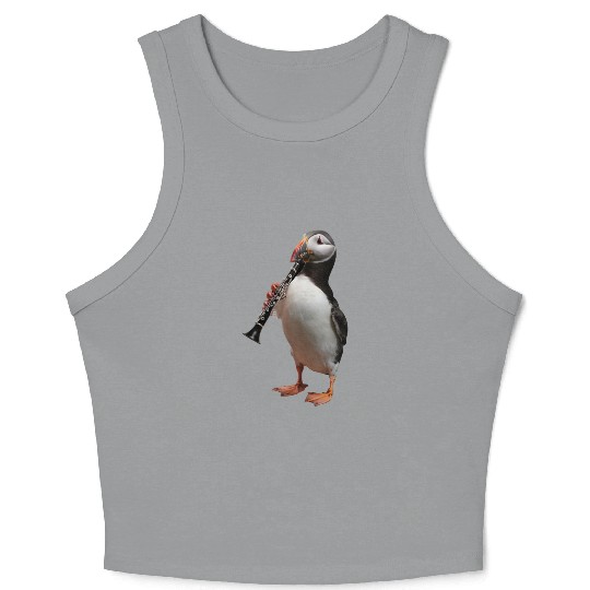 Atlantic Puffin Playing Clarinet Realistic Crop Tank Top