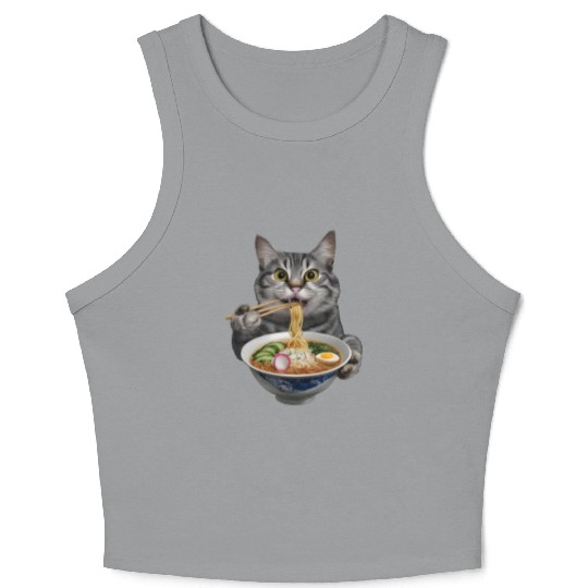 Cat Eating Ramen Realistic Crop Tank Top