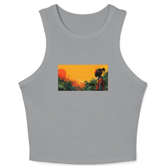Digital Warrior: Tropical Twilight Crop Tank Top