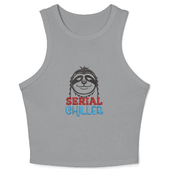 Serial Chiller Funny Sloth Embrodery Effect Crop Tank Top