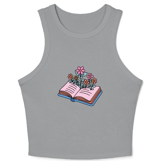 flowers growing from book Crop Tank Top