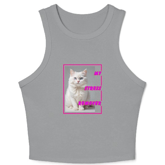 White cat design Crop Tank Top