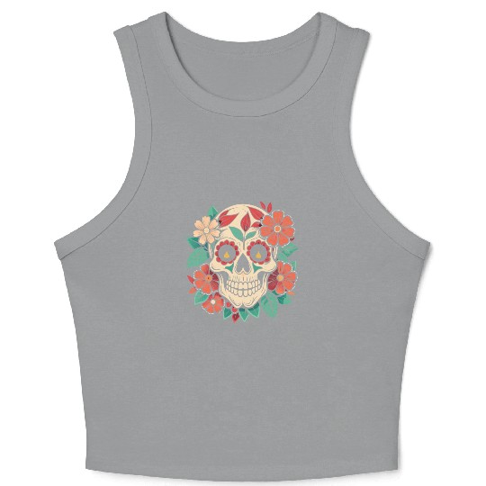 Vintage Retro Halloween Sugar Skull with floral Crop Tank Top