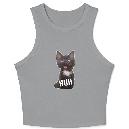 Funny Cross Eyed Cat Meme Huh Funny Cat Crop Tank Top