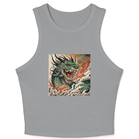 Vintage Style Dragon 6 - Red/green Crop Tank Top