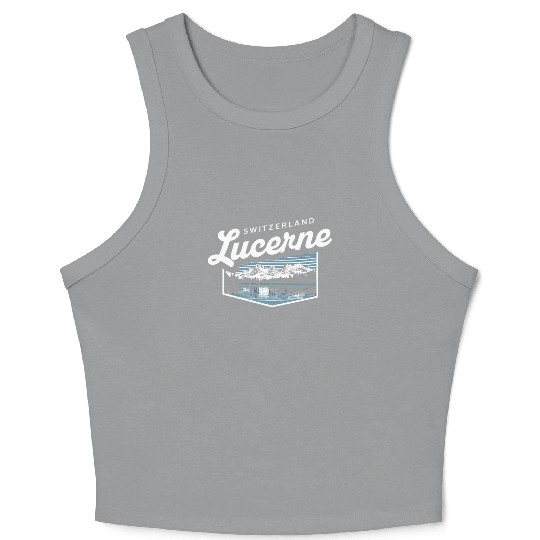 Switzerland Lucerne Souvenir Mountain Lake Scene Crop Tank Top