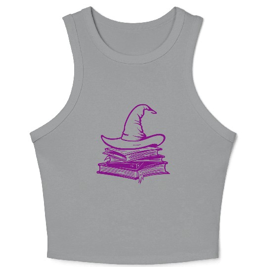 Wizard Hat On Stack Of Books - Back to School Crop Tank Top