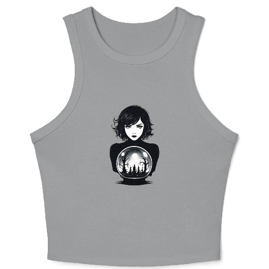Witchy Woman Gazing into a Crystal Ball Crop Tank Top