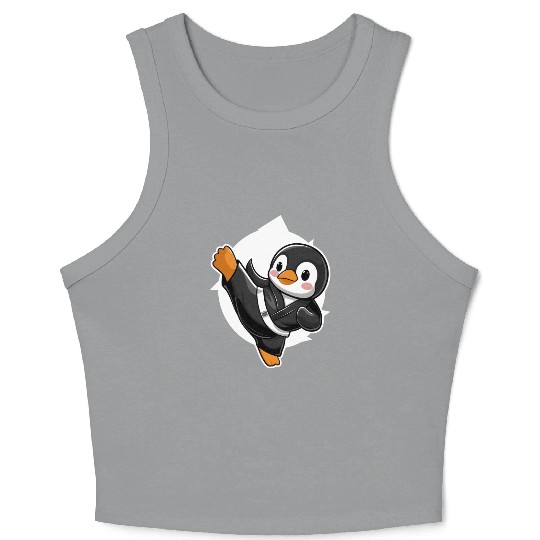 Martial Arts Penguin in Black Belt Uniform Crop Tank Top