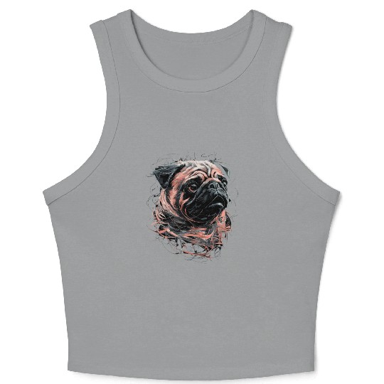 Pug Drawing Abstract Animal Illustration with Crop Tank Top