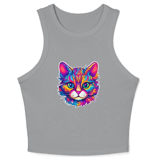 Psychedelic Cat - Groovy Neon Feline Crop Tank Top