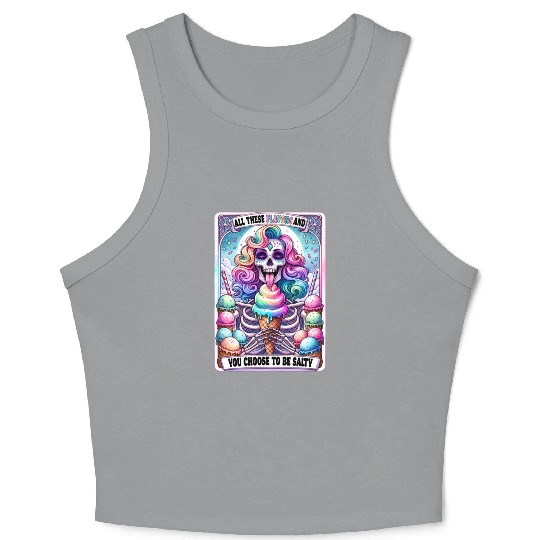 Funny Skeleton Salty Tarot Card, Funny Tarot Card Crop Tank Top