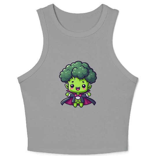 Cute Halloween Broccoli Vampire Cartoon Green Crop Tank Top