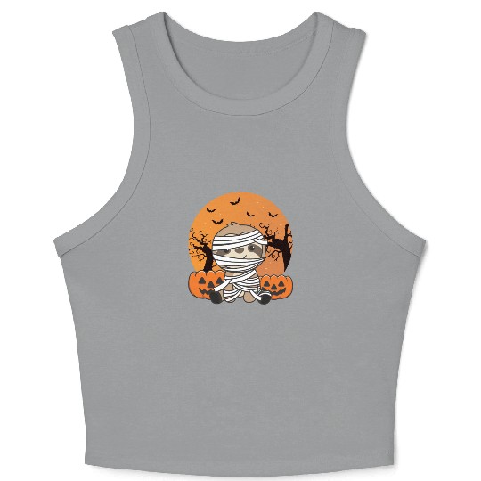 Sloth Mummy Pumpkin Sloths Happy Halloween Crop Tank Top