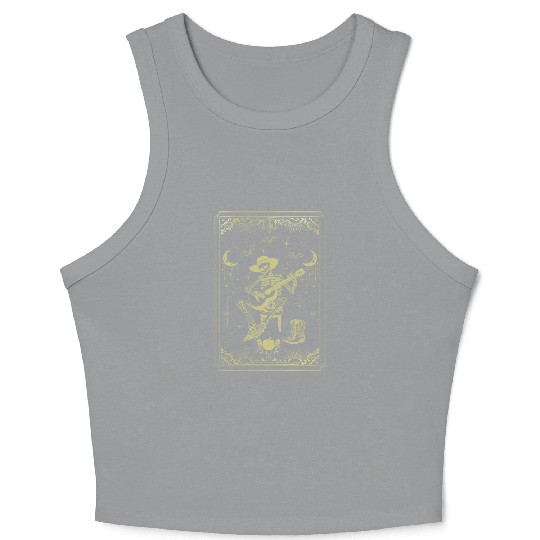 Tarot Card Celestial Cowboy Skeleton Plays Guitar Crop Tank Top
