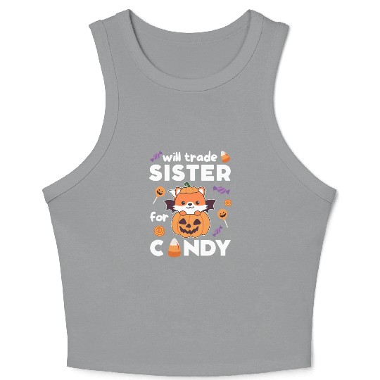 Fox Halloween Trade Sister For Candy Crop Tank Top