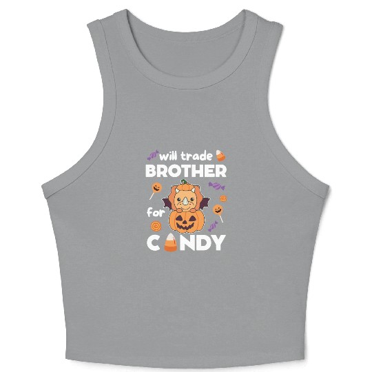 Triceratops Halloween Trade Brother For Candy Crop Tank Top
