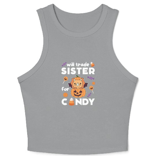 Triceratops Halloween Trade Sister For Candy Crop Tank Top
