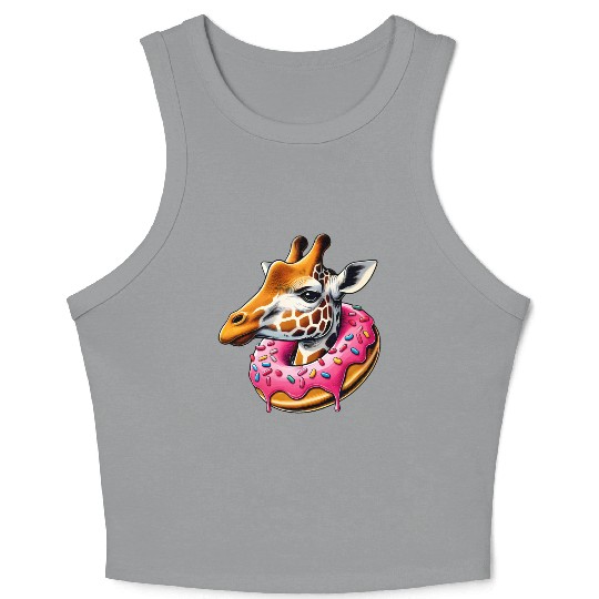 funny feast for the eyes - giraffe with donut Crop Tank Top