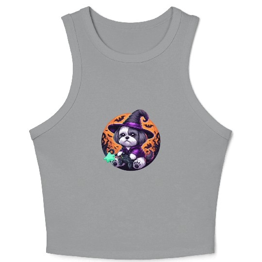 Halloween design Shih Tzu Wizard gamer Crop Tank Top