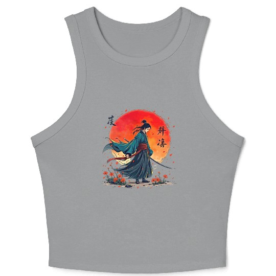 Samurai Warrior Embraces Spirits Crop Tank Top