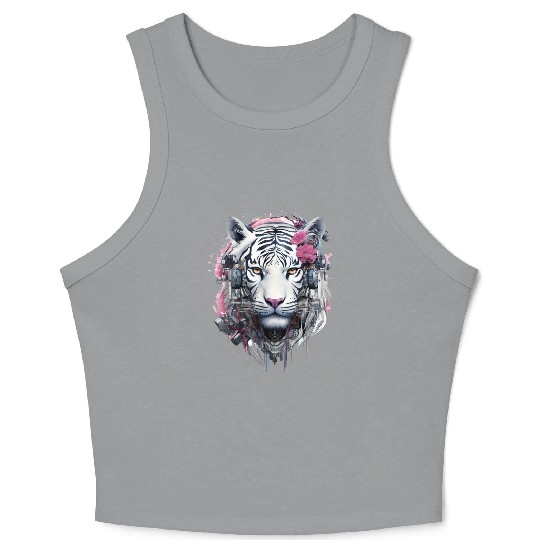 Tiger Animal Nature Motif Drawing Illustration Fac Crop Tank Top