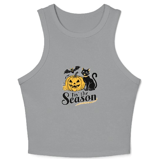 Tis the season Halloween bats pumpkin fall funny Crop Tank Top