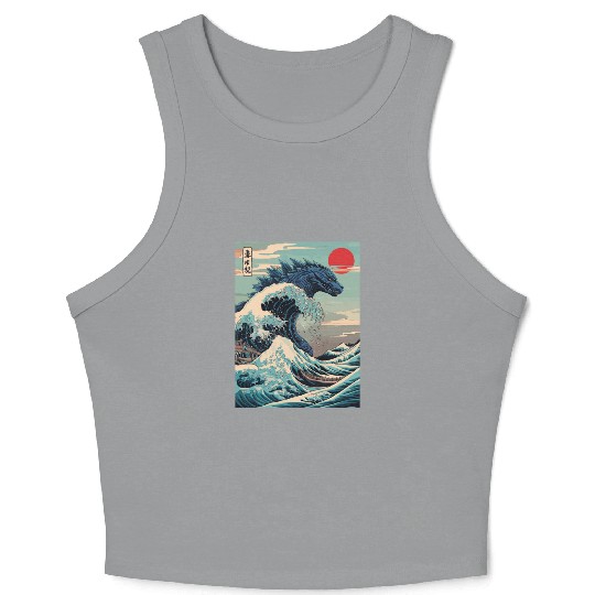 Kaiju Monster Japanese Great Wave Anime Graphic Crop Tank Top