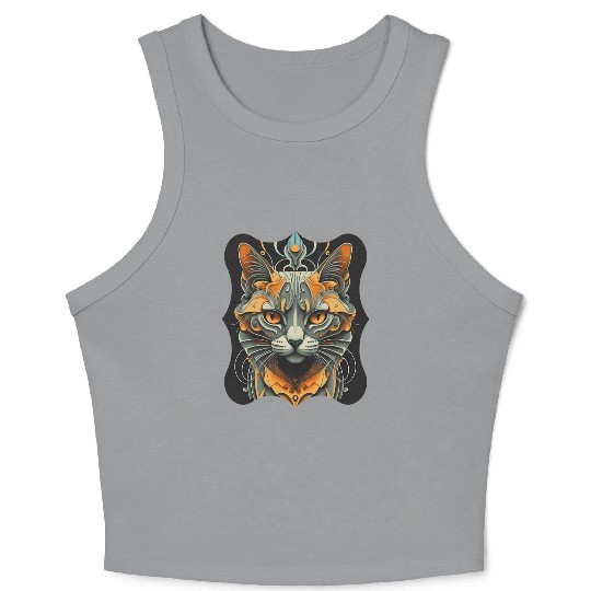 Elegant stylish black and gold cat face Crop Tank Top