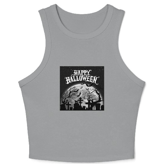 halloween cat on a graveyard Crop Tank Top