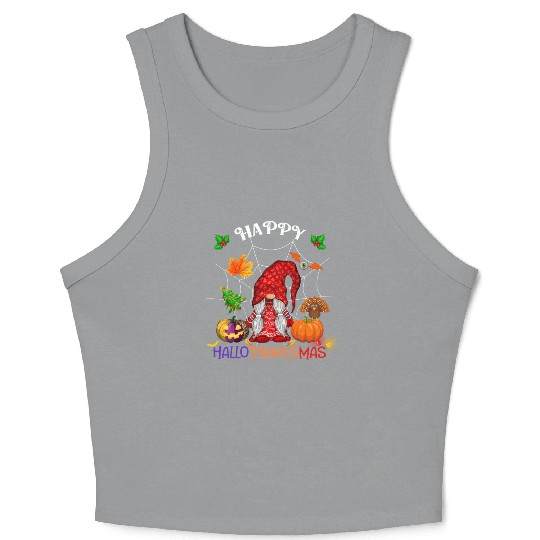 Happy HalloThanksMas Gnome Crop Tank Top