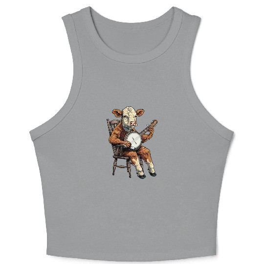 Hereford Cattle Farmer Bluegrass Banjo Player Crop Tank Top