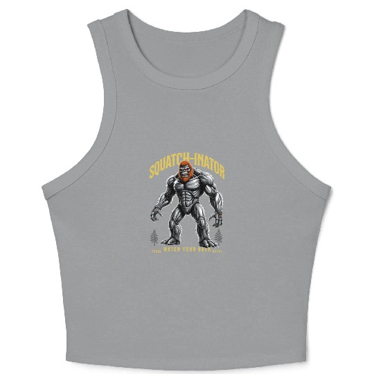 Retro Bigfoot Design, Sasquatch Robot Graphic Crop Tank Top