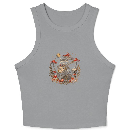 Cottagecore Aesthetic Racoon Playing Guitar Mushro Crop Tank Top