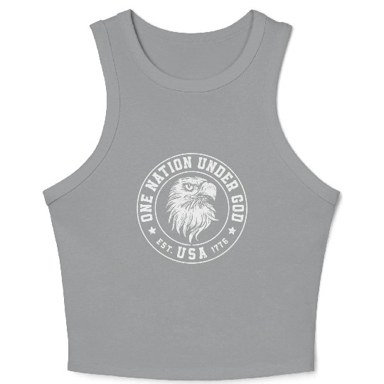 One Nation Under God Est. USA 1776 American Eagle Crop Tank Top