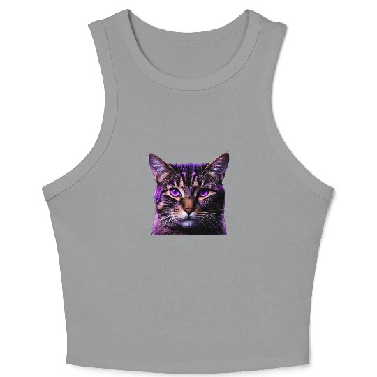 Vivid Lilac-Eyed Tabby Cat Portrait Crop Tank Top