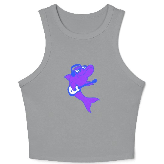 Cool Dolphin Playing Guitar Headphone Sunglasses Crop Tank Top