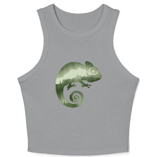 green chameleon monochrome silhouette Crop Tank Top