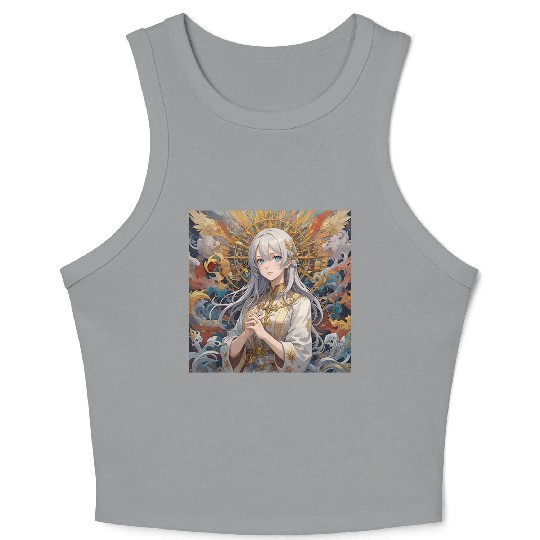 Celestial Serenity: Divine Anime Portrait Crop Tank Top