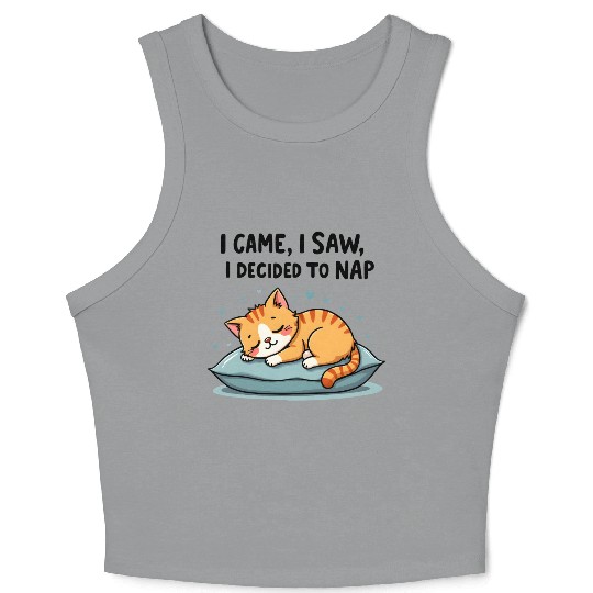 Cute Cat Nap Lover Funny Sleepy Naptime Humor Crop Tank Top