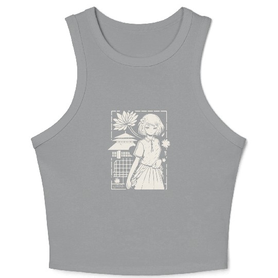Japan: Sakura Girl Cartoon Crop Tank Top