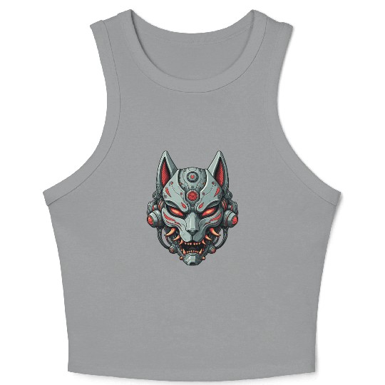 Kitsune Cyberpunk Mask: Mecha Robot Warrior Crop Tank Top