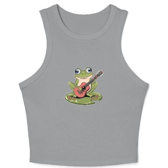 Frog Playing Guitar On Lily Pad Crop Tank Top